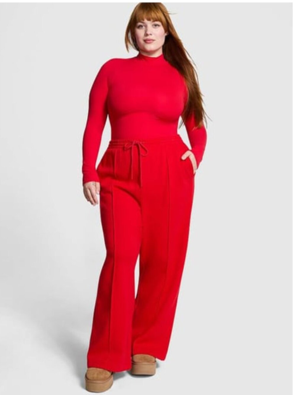 PINK Victoria's Secret Red Ivy Fleece Wide Leg Sweatpants XL NWT